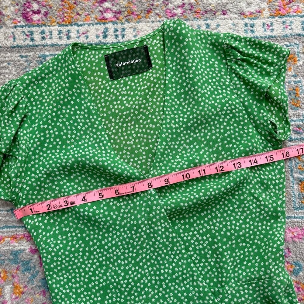 Reformation Dawn Green White Floral Short Sleeve Wrap Mini Dress Women’s Size XS - Picture 7 of 9